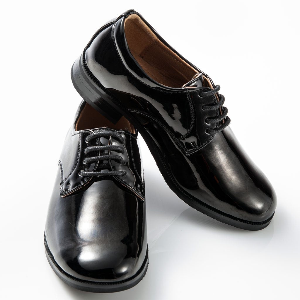 Boys Dress Shoes Black Round Toe Patent Leather Tuxedo Shoes for Toddler Children Kids, 10 (Preschool)