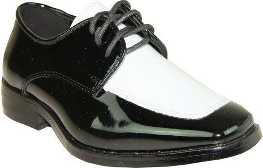 Boys Black and White Dress Shoes Patent Leather Tuxedo Shoes for Toddler Children Kids