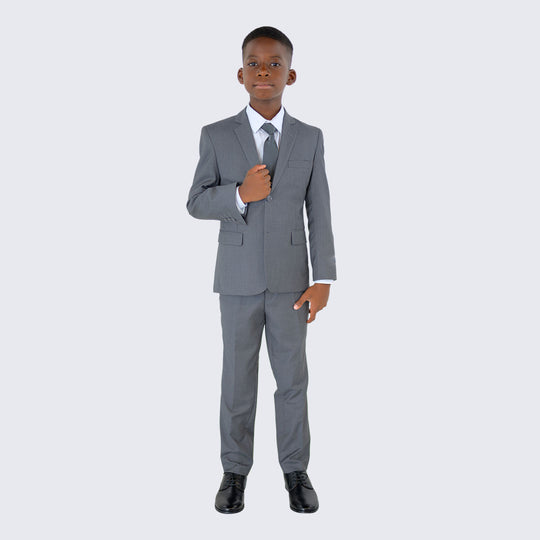 Boys Mid Gray 5-Piece Suit Set – Wedding & Ring Bearer